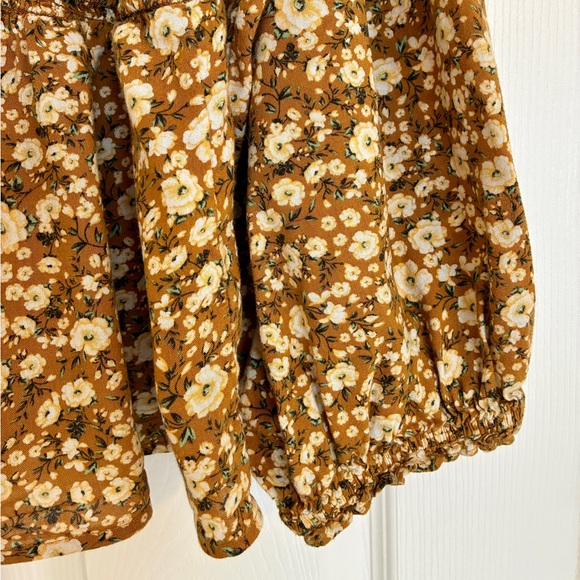 Old Navy Top Women’s 3X Brown Floral Smocked Peasant Blouse Boho Cottagecore - Picture 4 of 12